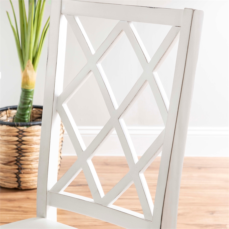 Linon Delia 5 Piece Wood Dining Set Lightly Burnished Edges in Antique White