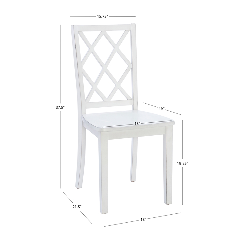 Linon Delia 5 Piece Wood Dining Set Lightly Burnished Edges in Antique White