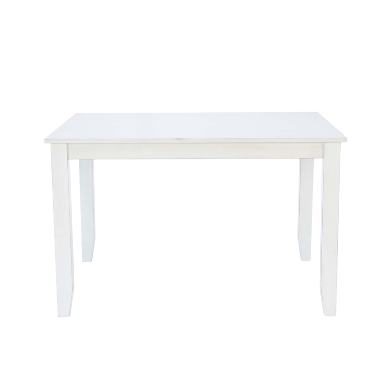 Linon Delia 5 Piece Wood Dining Set Lightly Burnished Edges in Antique White