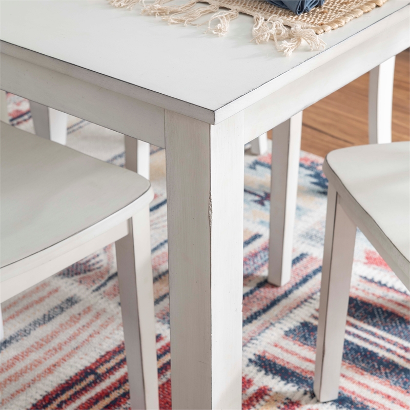 Linon Delia 5 Piece Wood Dining Set Lightly Burnished Edges in Antique White