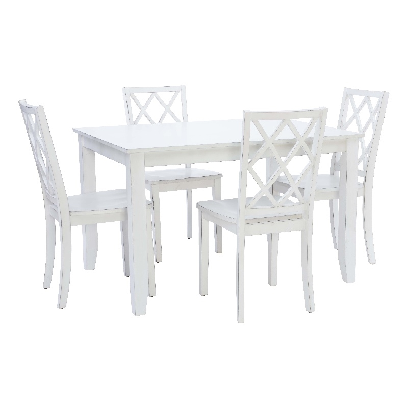 Linon Delia 5 Piece Wood Dining Set Lightly Burnished Edges in Antique White