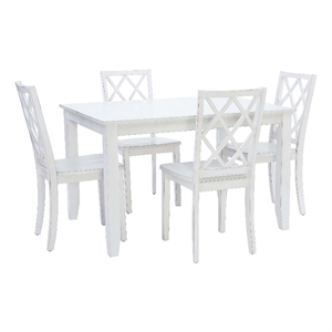 Linon Delia 5 Piece Wood Dining Set Lightly Burnished Edges in Antique White