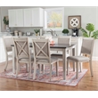 Linon Marco 7 Pce Wood 2 Tone Dining Set Upholstered Chairs in White/Gray