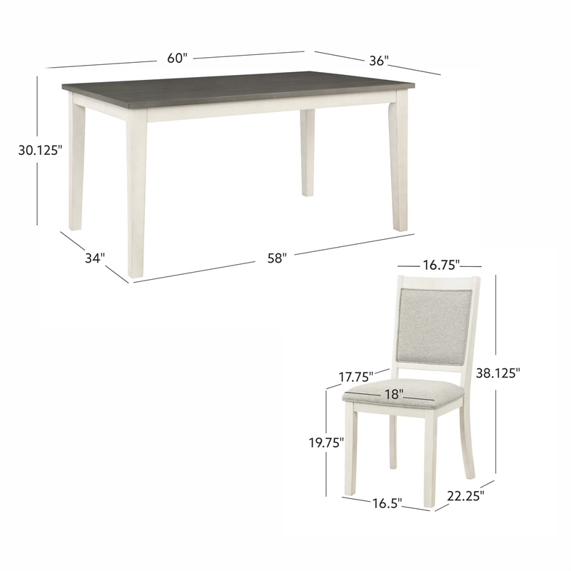 Linon Marco 7 Pce Wood 2 Tone Dining Set Upholstered Chairs in White/Gray