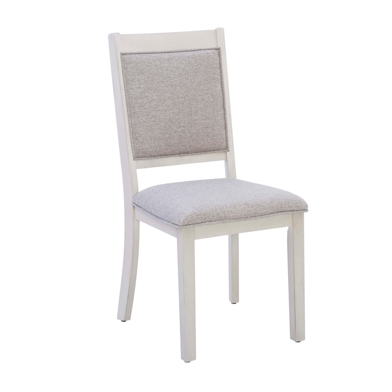 Linon Marco 7 Pce Wood 2 Tone Dining Set Upholstered Chairs in White/Gray