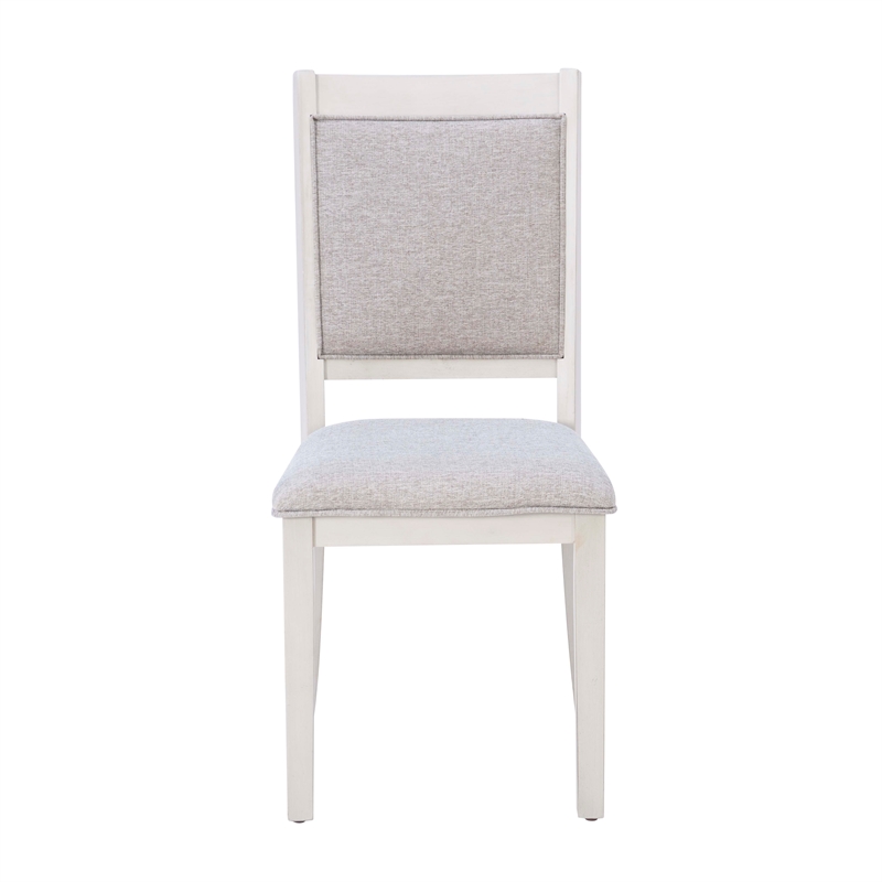 Linon Marco 7 Pce Wood 2 Tone Dining Set Upholstered Chairs in White/Gray