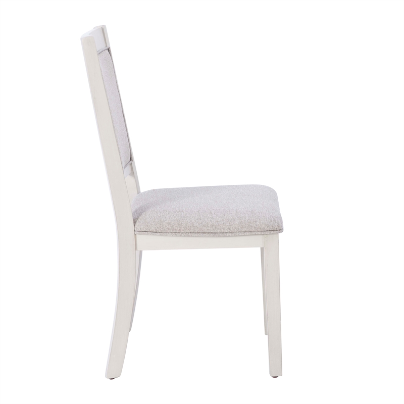 Linon Marco 7 Pce Wood 2 Tone Dining Set Upholstered Chairs in White/Gray