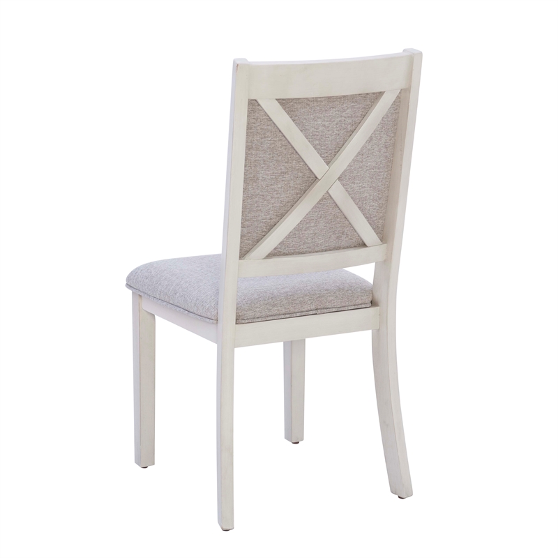 Linon Marco 7 Pce Wood 2 Tone Dining Set Upholstered Chairs in White/Gray