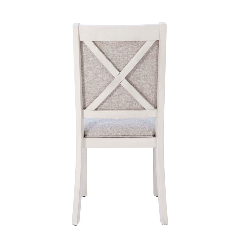 Linon Marco 7 Pce Wood 2 Tone Dining Set Upholstered Chairs in White/Gray