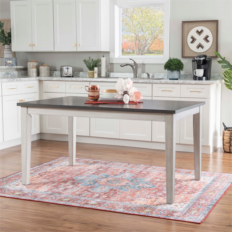 Linon Marco 7 Pce Wood 2 Tone Dining Set Upholstered Chairs in White/Gray