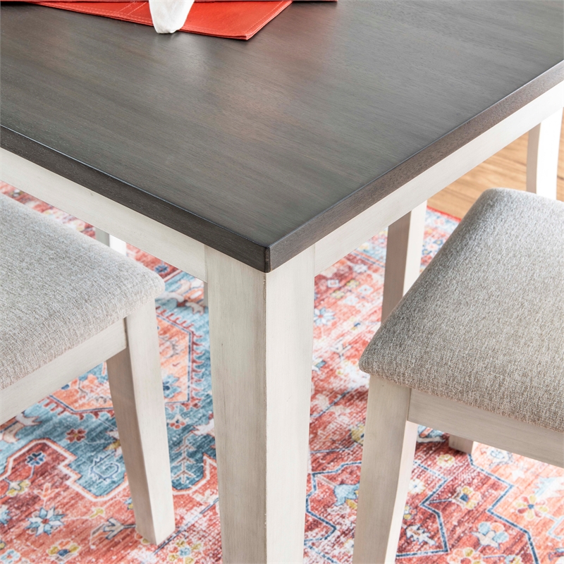 Linon Marco 7 Pce Wood 2 Tone Dining Set Upholstered Chairs in White/Gray