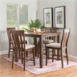 Linon Liz Rustic Wood 5 Piece Counter Height Dining Set Padded Seats in Brown