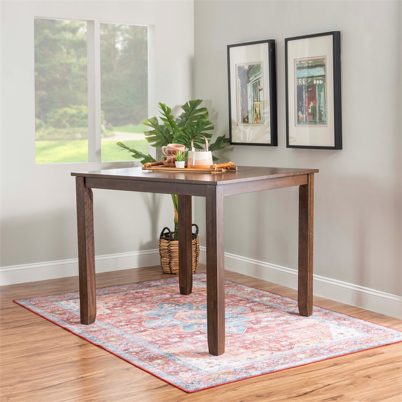 Linon Liz Rustic Wood 5 Piece Counter Height Dining Set Padded Seats in Brown