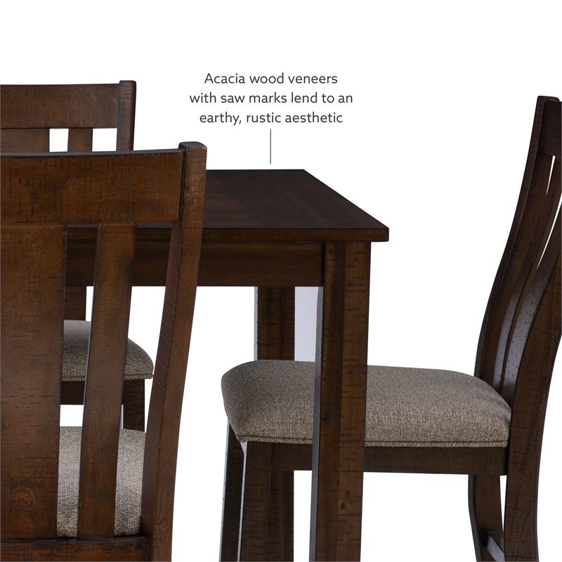 Linon Liz Rustic Wood 5 Piece Counter Height Dining Set Padded Seats in Brown