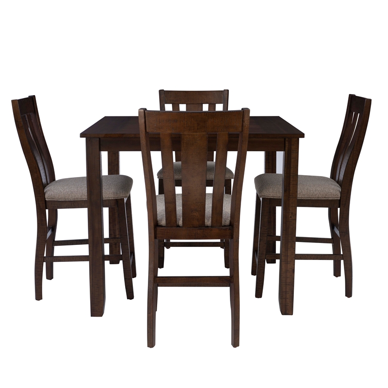 Linon Liz Rustic Wood 5 Piece Counter Height Dining Set Padded Seats in Brown