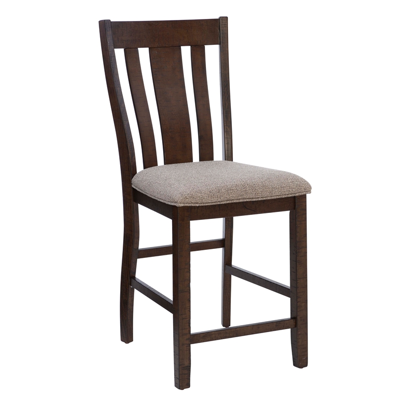 Linon Liz Rustic Wood 5 Piece Counter Height Dining Set Padded Seats in Brown