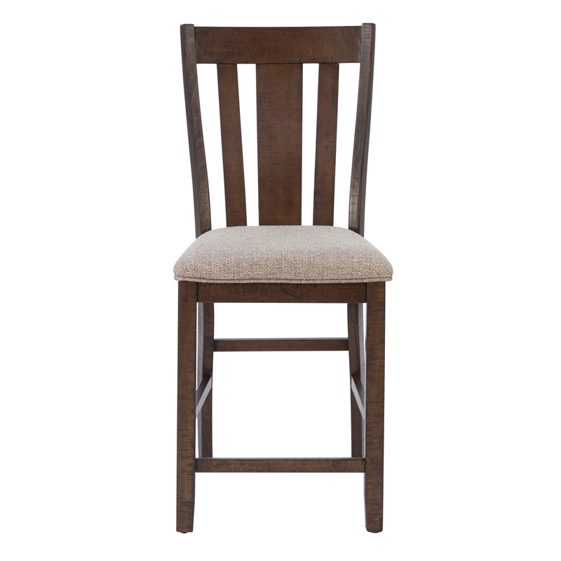 Linon Liz Rustic Wood 5 Piece Counter Height Dining Set Padded Seats in Brown