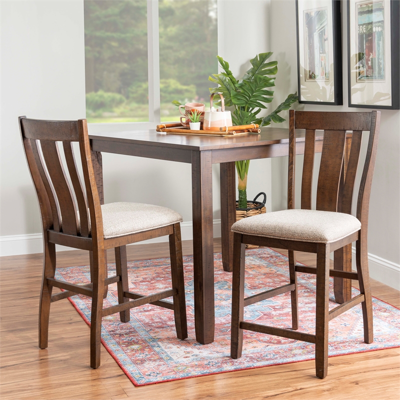 Linon Liz Rustic Wood 5 Piece Counter Height Dining Set Padded Seats in Brown