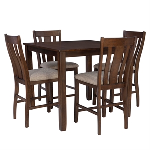 Linon Liz Rustic Wood 5 Piece Counter Height Dining Set Padded Seats in Brown