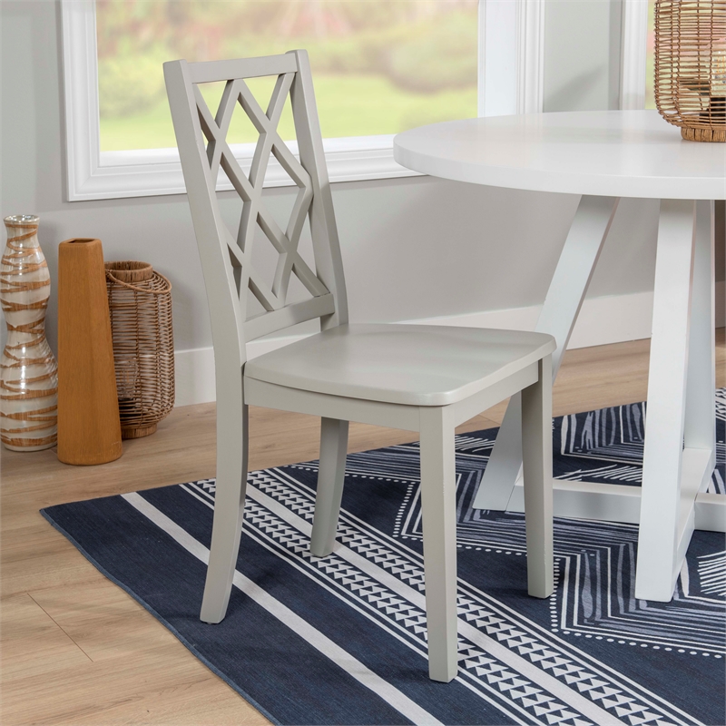 Linon Nico Side Chair Lattice Back Design in Crisp Light Gray Finished Wood