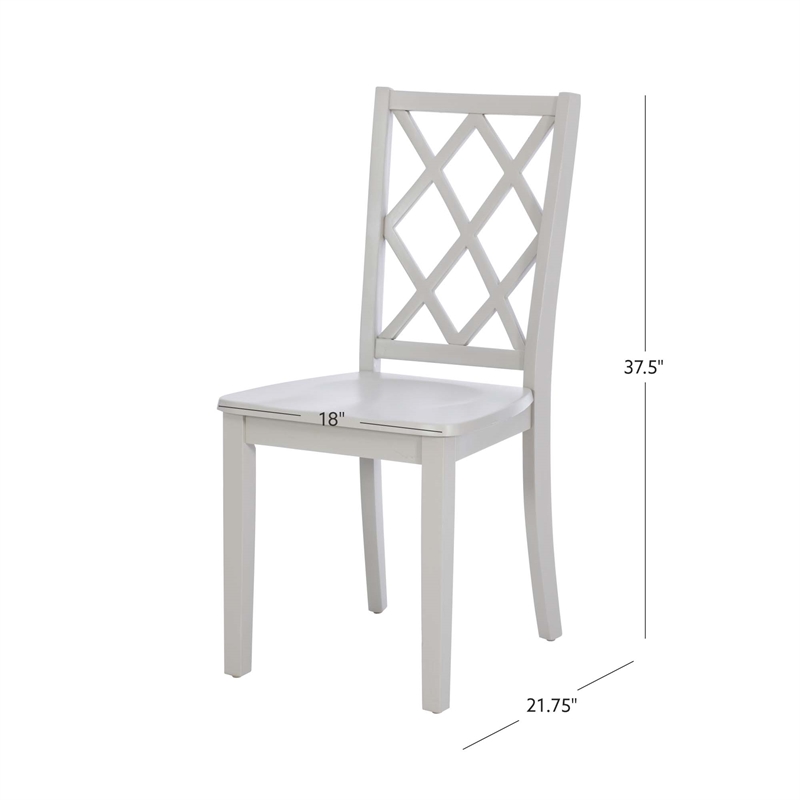 Linon Nico Side Chair Lattice Back Design in Crisp Light Gray Finished Wood