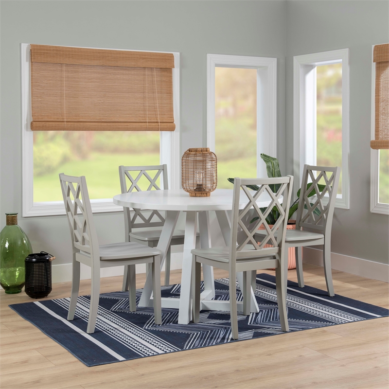 Linon Nico Side Chair Lattice Back Design in Crisp Light Gray Finished Wood