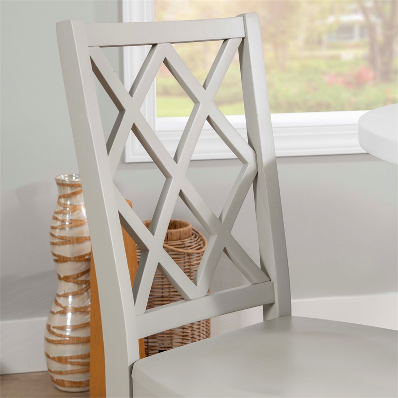 Linon Nico Side Chair Lattice Back Design in Crisp Light Gray Finished Wood