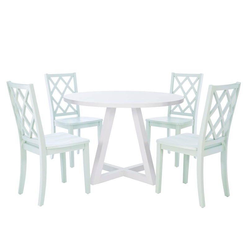 Linon Nico Wood Side Chair Lattice Back Design in Crisp Mint Green Finish
