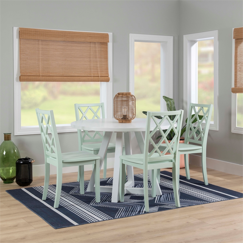 Linon Nico Wood Side Chair Lattice Back Design in Crisp Mint Green Finish