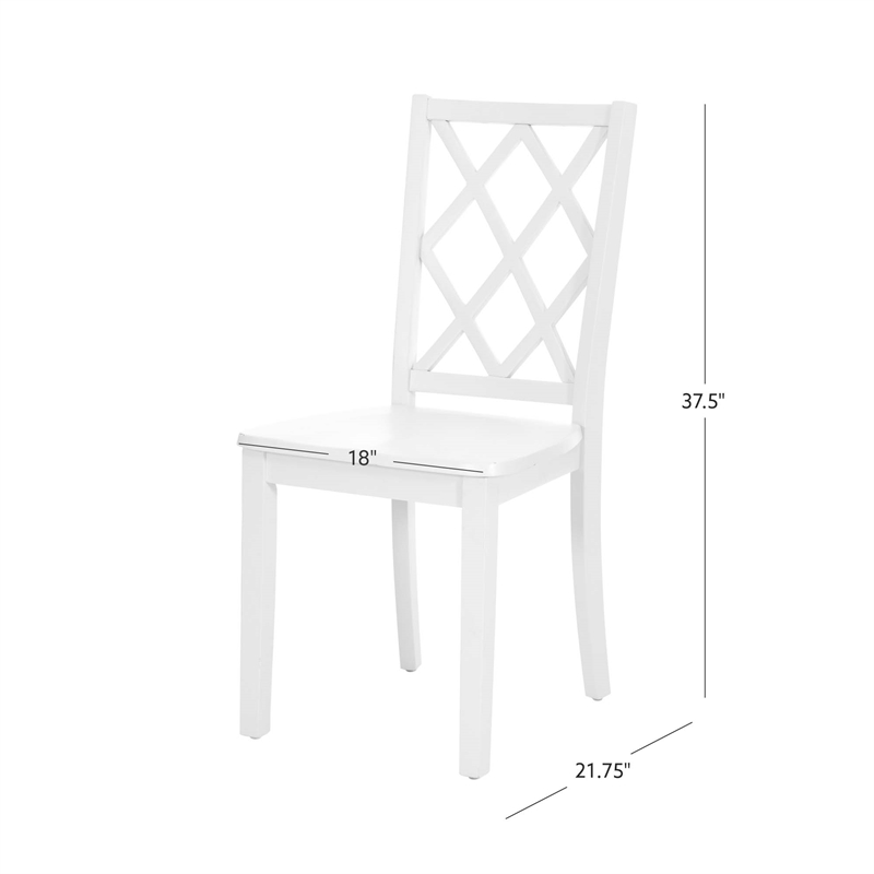 Linon Nico Side Chair Lattice Back Design in Crisp White Finished Wood