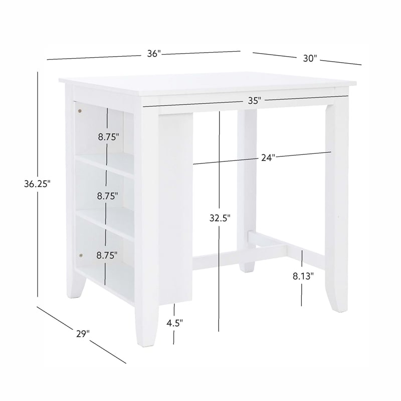 Linon Nico Wood Counter Height Wood Space Saving Table 3 Shelves in White Paint