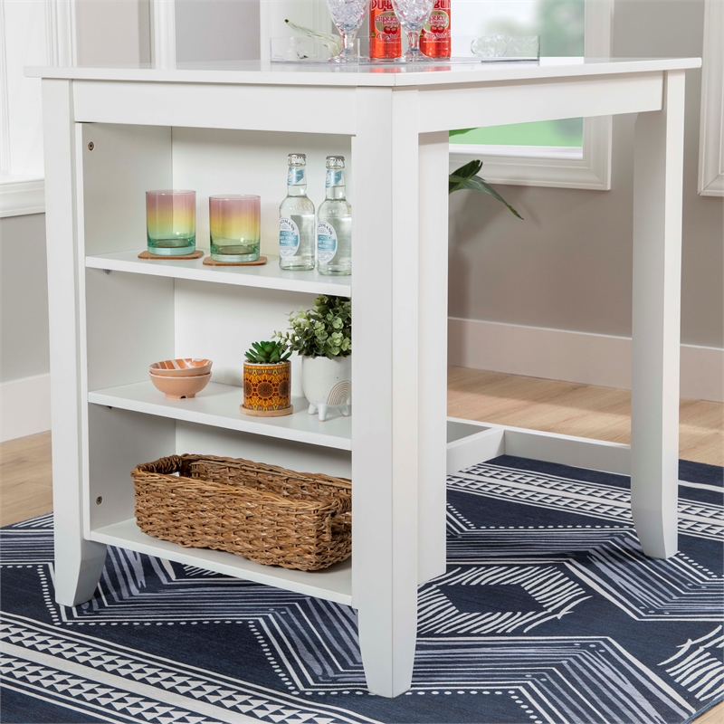 Linon Nico Wood Counter Height Wood Space Saving Table 3 Shelves in White Paint
