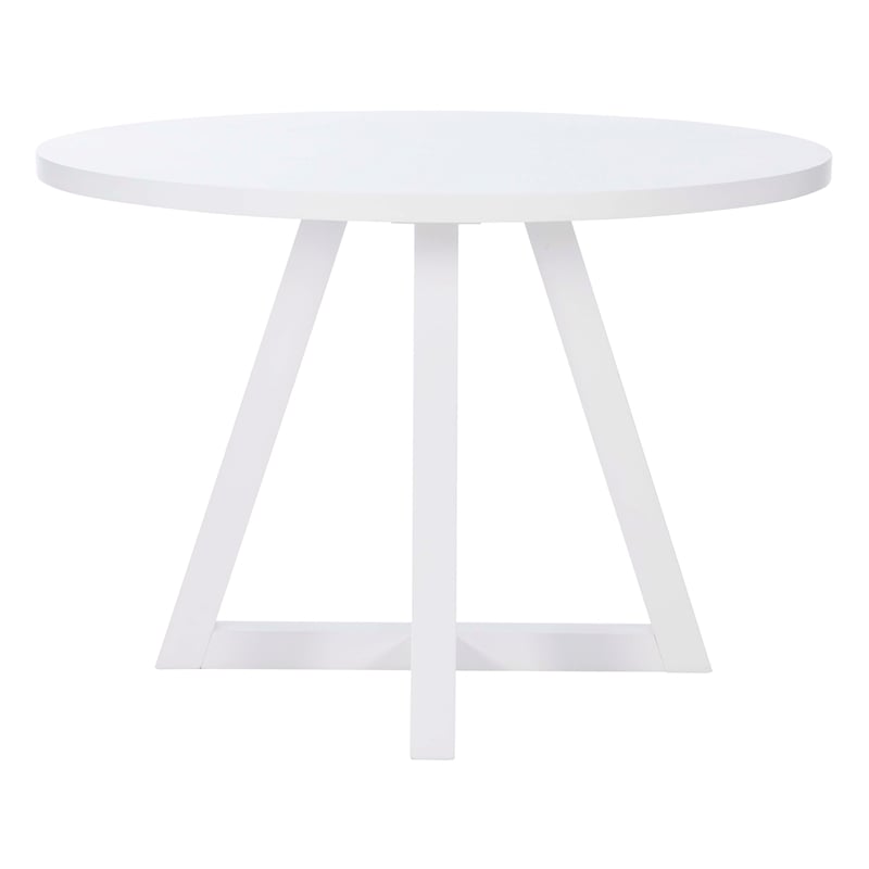 Linon Nico Round Dining Table with Angled Legs in Pure White Wood