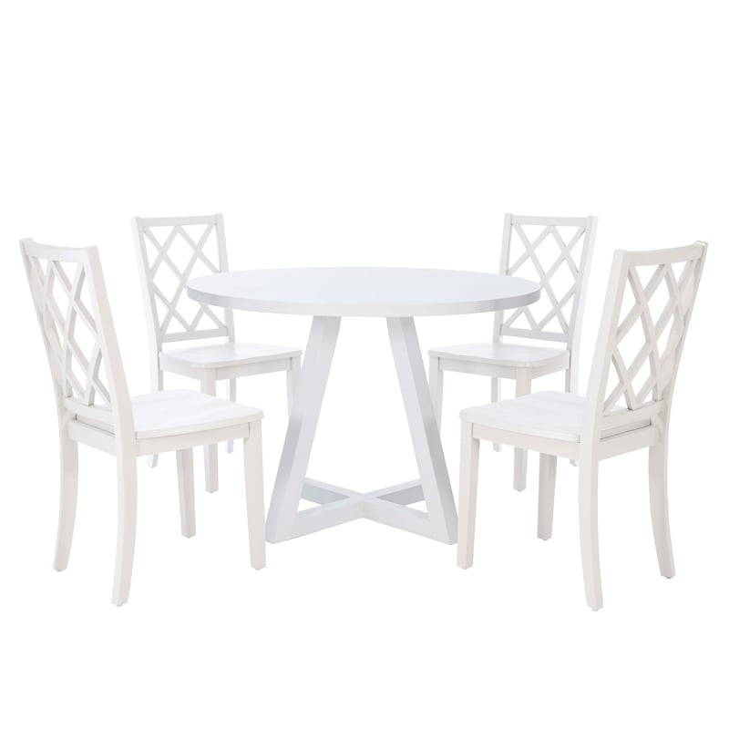Linon Nico Round Dining Table with Angled Legs in Pure White Wood
