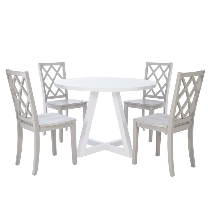 Linon Nico Round Dining Table with Angled Legs in Pure White Wood