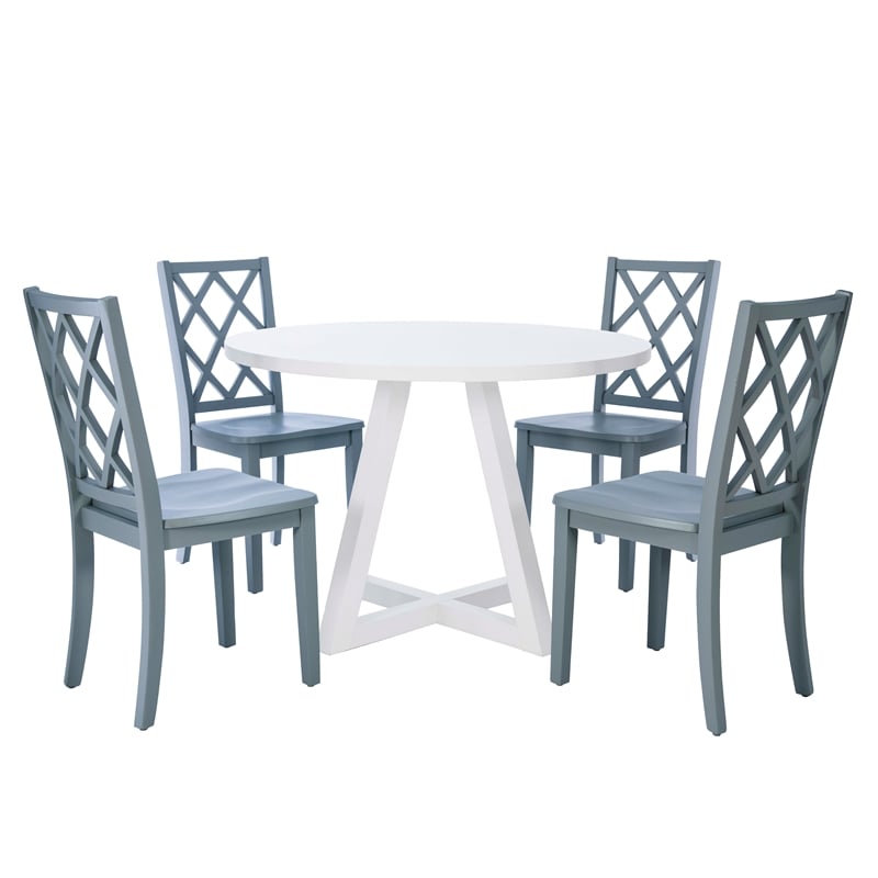 Linon Nico Round Dining Table with Angled Legs in Pure White Wood