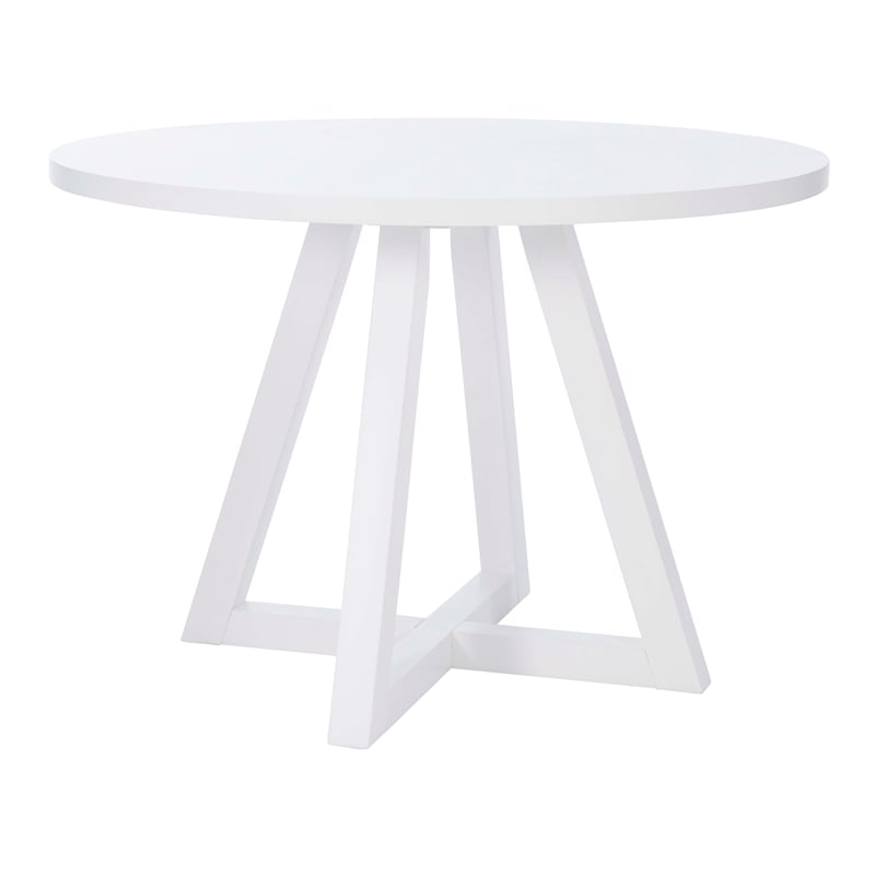 Linon Nico Round Dining Table with Angled Legs in Pure White Wood