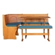 Linon Chelsea 3 Pc Honey Pine Nook Set with 4 Pc Polyester Cushion Set in Blue