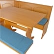 Linon Chelsea 3 Pc Honey Pine Nook Set with 4 Pc Polyester Cushion Set in Blue