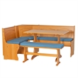 Linon Chelsea 3 Pc Honey Pine Nook Set with 4 Pc Polyester Cushion Set in Blue