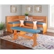 Linon Chelsea 3 Pc Honey Pine Nook Set with 4 Pc Polyester Cushion Set in Blue