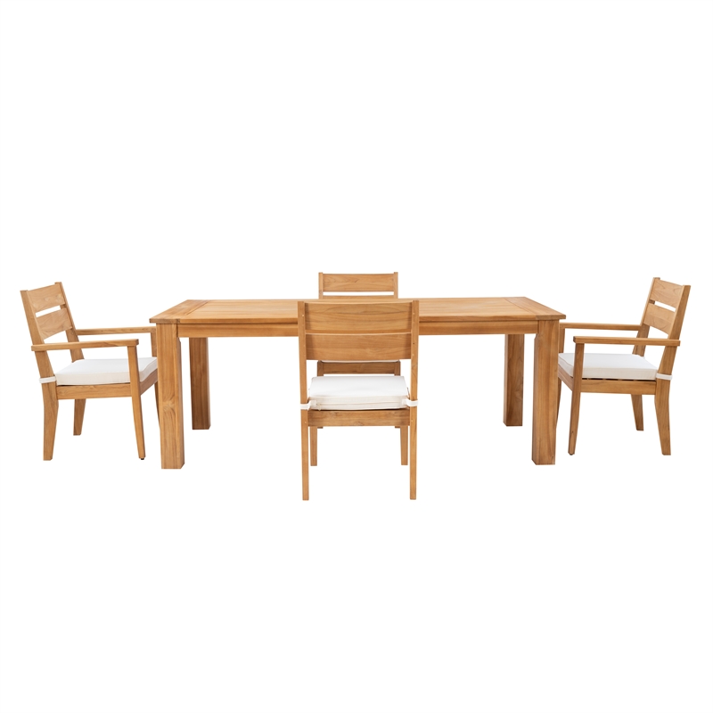 Linon Barlow 5Pc Set Teak Outdoor Table with 4 Chairs & Cushions in Natural