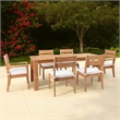 Linon Barlow 7Pc Set Teak Outdoor Table and 6 Chairs with Cushions in Natural