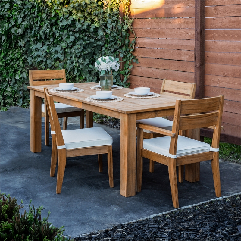 Linon Barlow 7Pc Set Teak Outdoor Table and 6 Chairs with Cushions in Natural