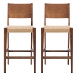 Linon Patty Wood 2 Tone Barstools Handwoven Rope Seat Set of 2 in Brown Stain