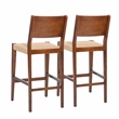 Linon Patty Wood 2 Tone Barstools Handwoven Rope Seat Set of 2 in Brown Stain