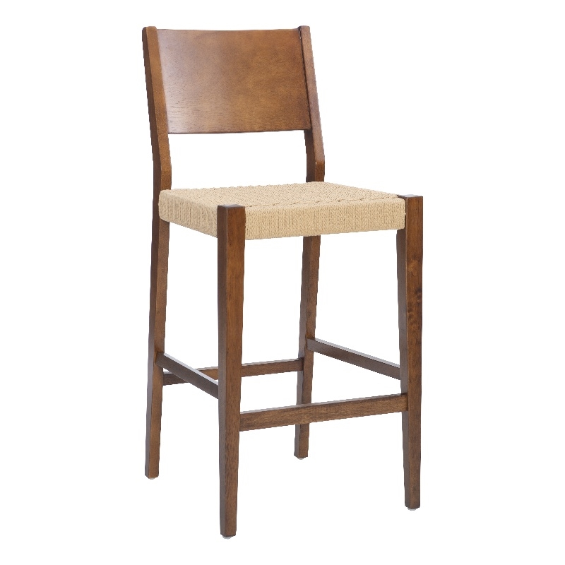Linon Patty Wood 2 Tone Barstools Handwoven Rope Seat Set of 2 in Brown Stain