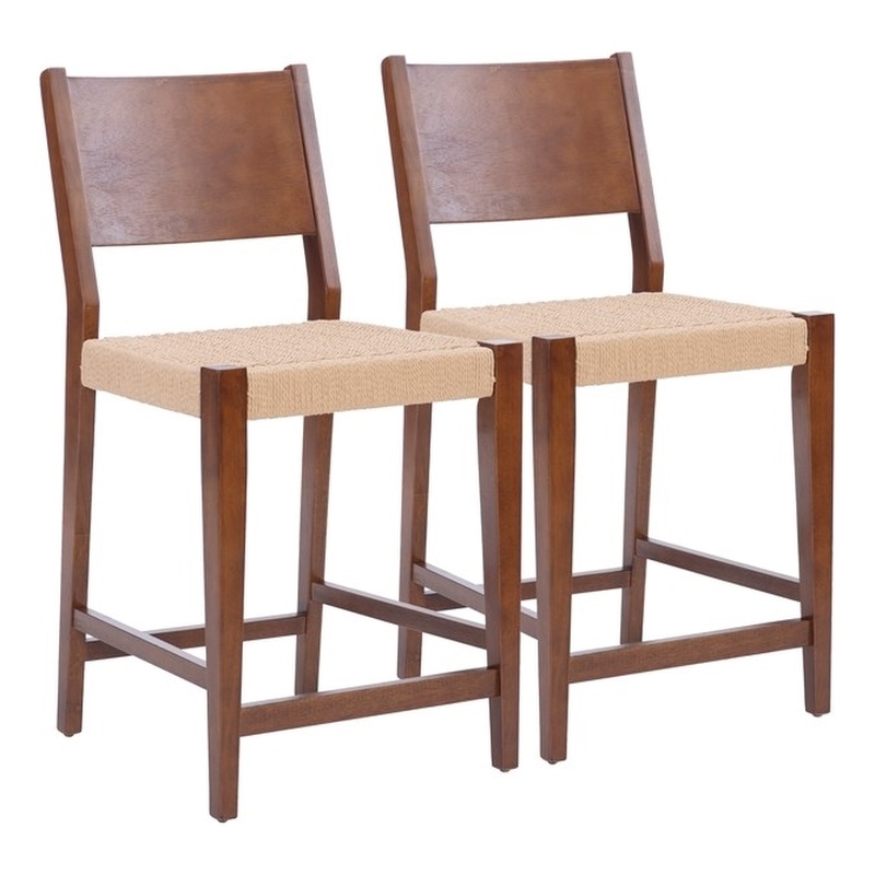 Linon Patty Wood 2 Tone Counter Stools Handwoven Rope Seat Set of 2 in Brown