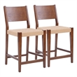 Linon Patty Wood 2 Tone Counter Stools Handwoven Rope Seat Set of 2 in Brown