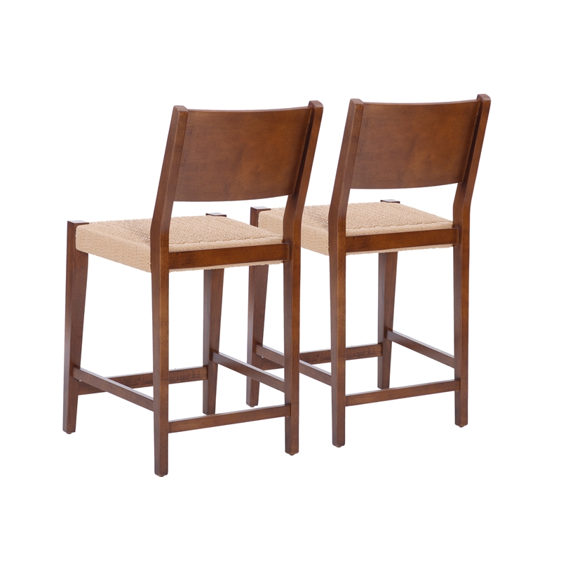 Linon Patty Wood 2 Tone Counter Stools Handwoven Rope Seat Set of 2 in Brown
